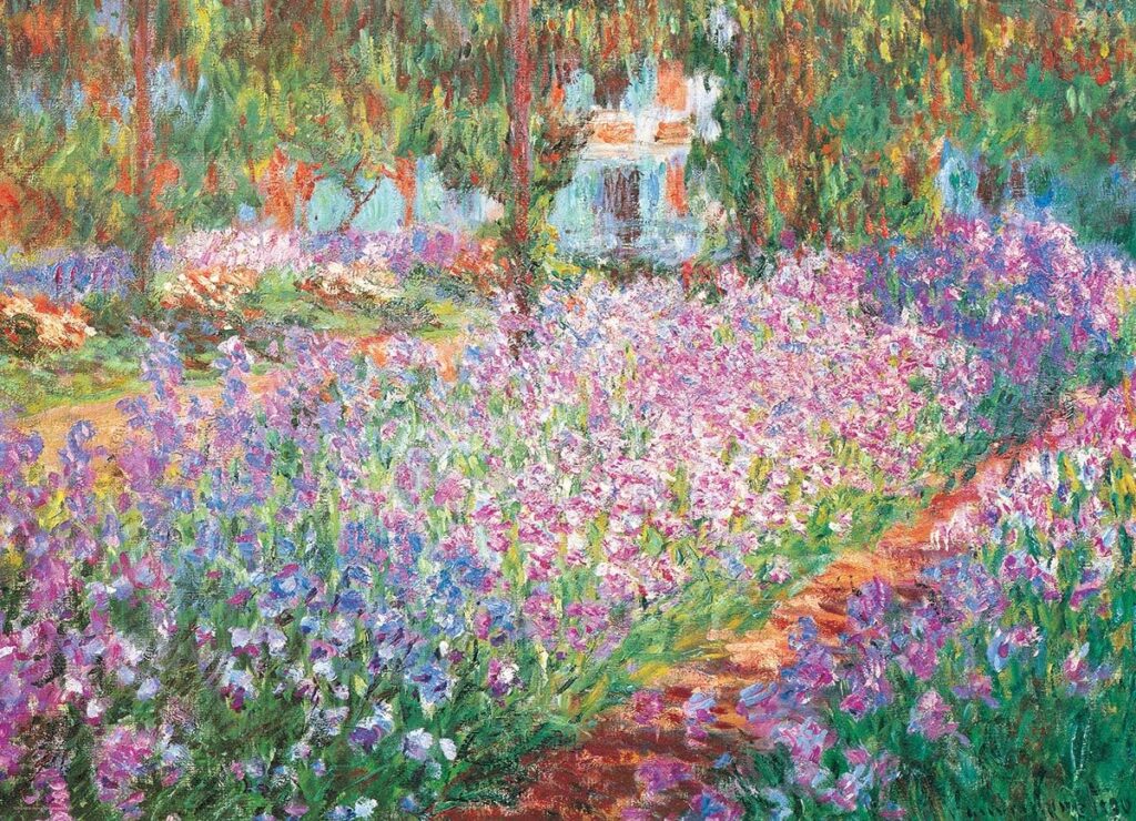 Claude Monets impressionistiska konstverk av hans egen blomstrande trädgård i Giverny.